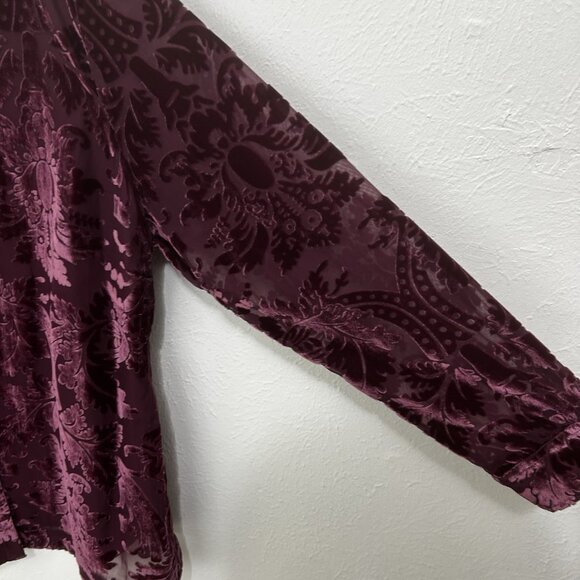 Soft Surroundings 1X Floreat Blouse Shirt Purple Floral Velvet Burnout Button Up - Picture 7 of 10